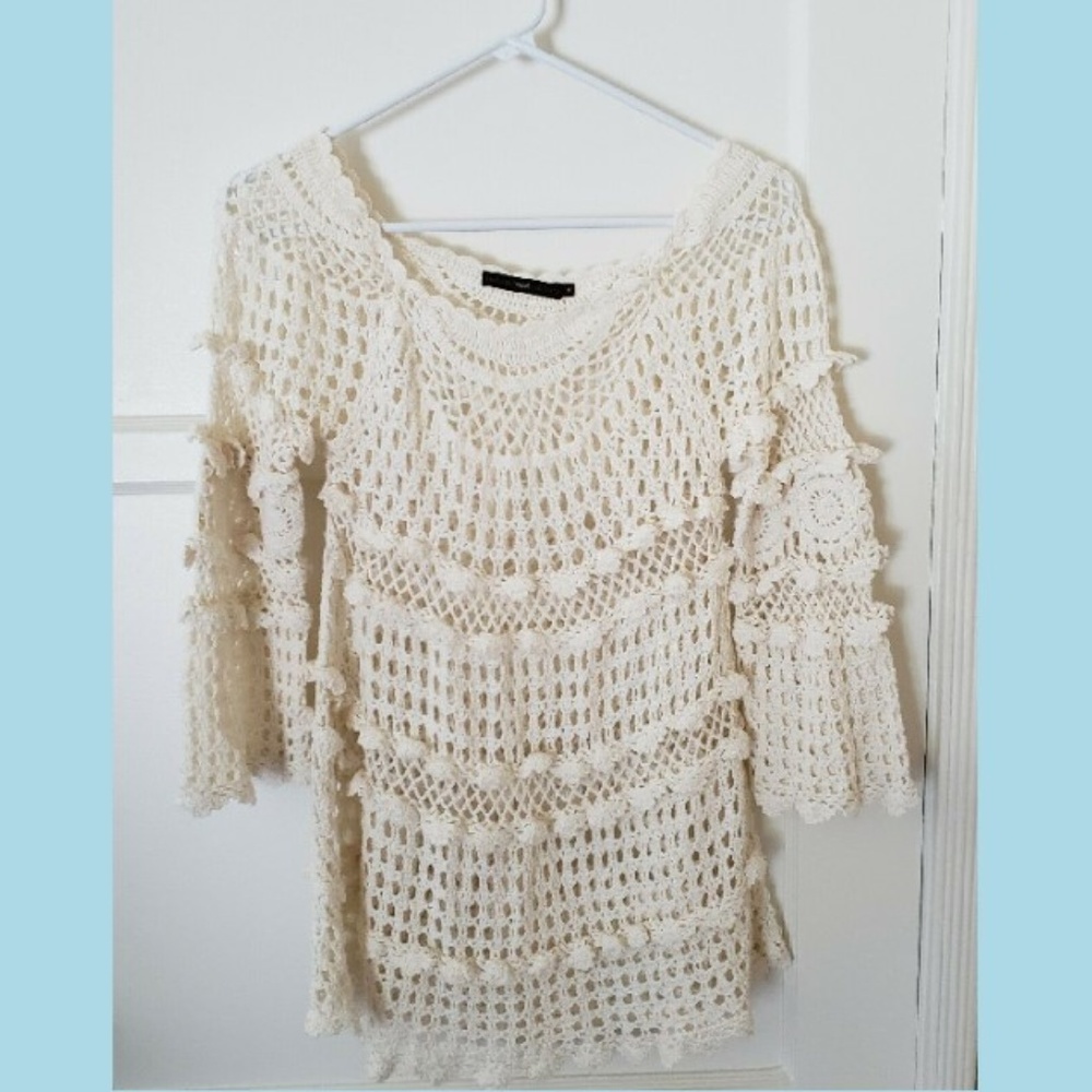 ANTHROPOLOGIE HAZEL Ivory Crocheted Sweater Size M